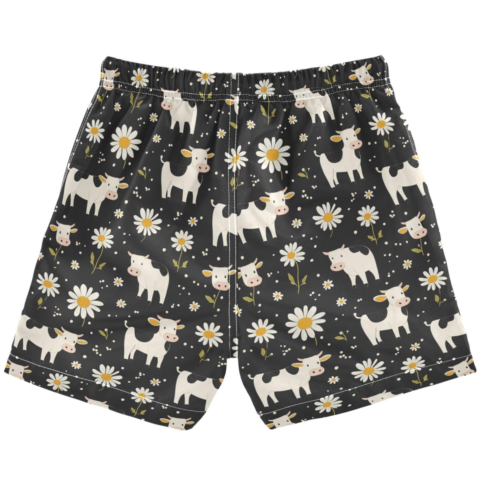 Pigsaly Boys Swim Trunks Spring Summer White Daisy Cute White Black Cow Toddler Beach Board Shorts Summer Bathing Suit XL