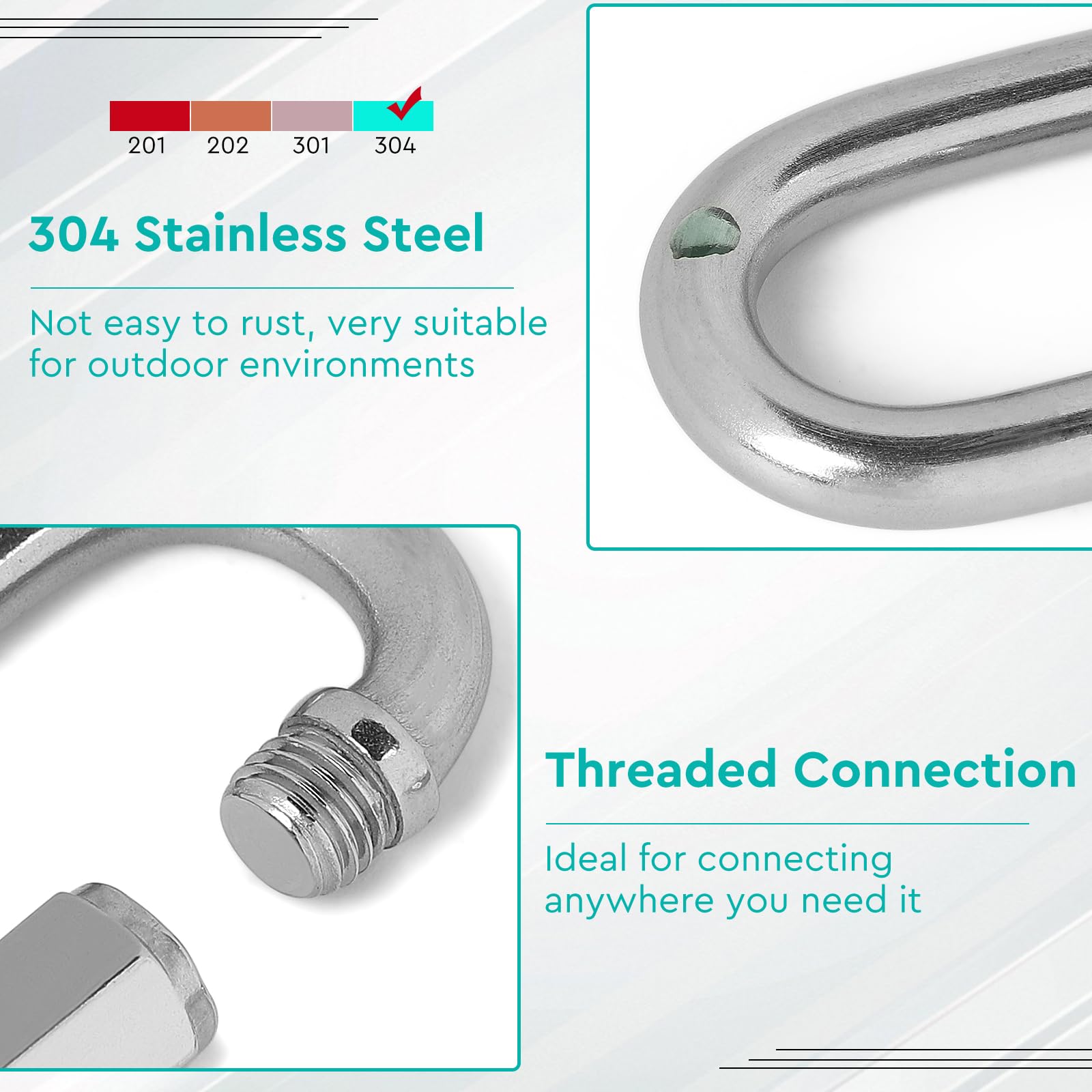 EFUTURETIME 10 x Mousqueton à Vis INOX 304 Maillon Rapide M6, Mousquetons de Sécurité avec Une Capacité de Charge de 396 kg pour Balançoires, Fitness