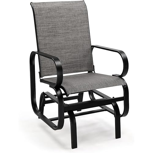 VINGLI Outdoor Glider, Patio Glider with Higher Backrest, Weatherproof Chair with Smooth Rocking Mechanism for Yard, Balcony, Outdoors, Grey