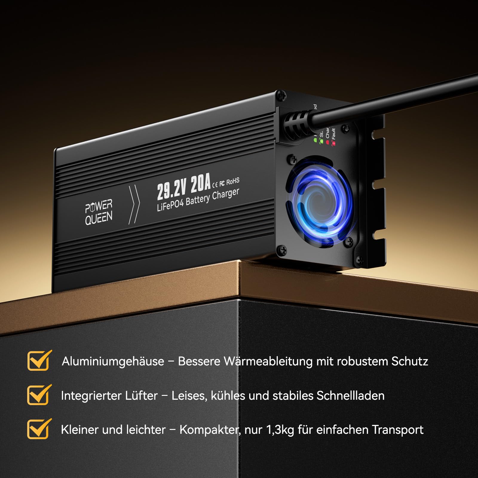 Power Queen 29.2V 20A Lithium LiFePO4 Batterieladegerät Maintainer Vollautomatisches, Wiederaufladbares LiFePO4 Batterieladegerät mit Mehreren Siche