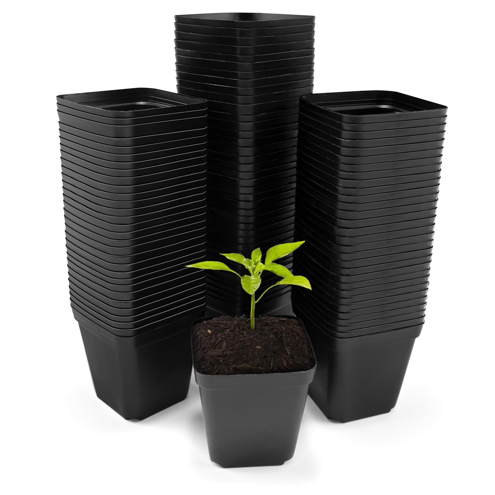 JOPY 100Pcs Plastic Nursery Pots for Plants 2.7 Inch Square Seed Starter Pots Seedlings Planting Pots for Garden Indoor and Outdoor
