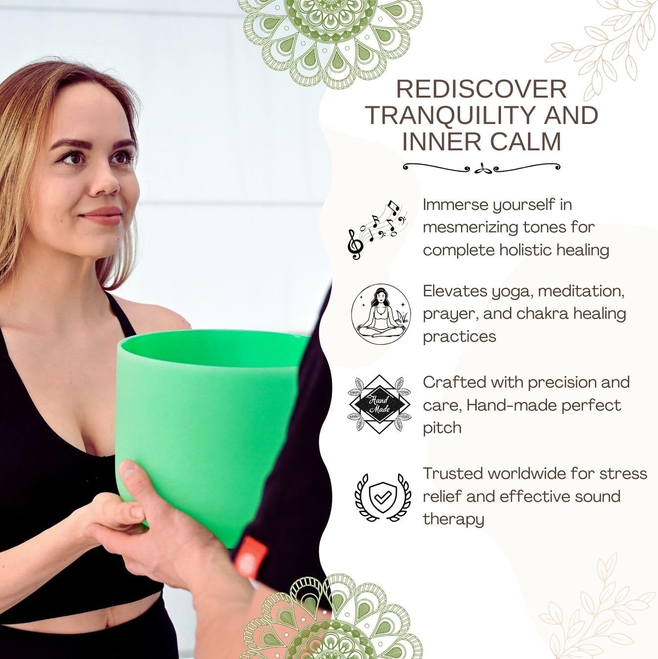 10 Inch 432hz Green F Note Heart Chakra Quartz Crystal Singing Bowl, for Healing Mindfulness Meditation Yoga Sound Baths, with Case Rubber Mallet