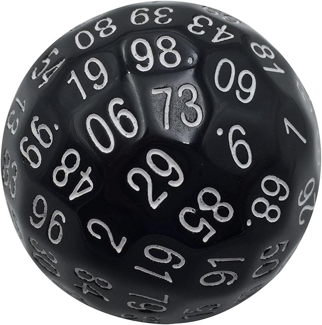 Skull Splitter Dice Single 100 Sided Polyhedral Dice (D100) | Solid Black Color with White Numbering (45mm) by Skull Splitter Dice