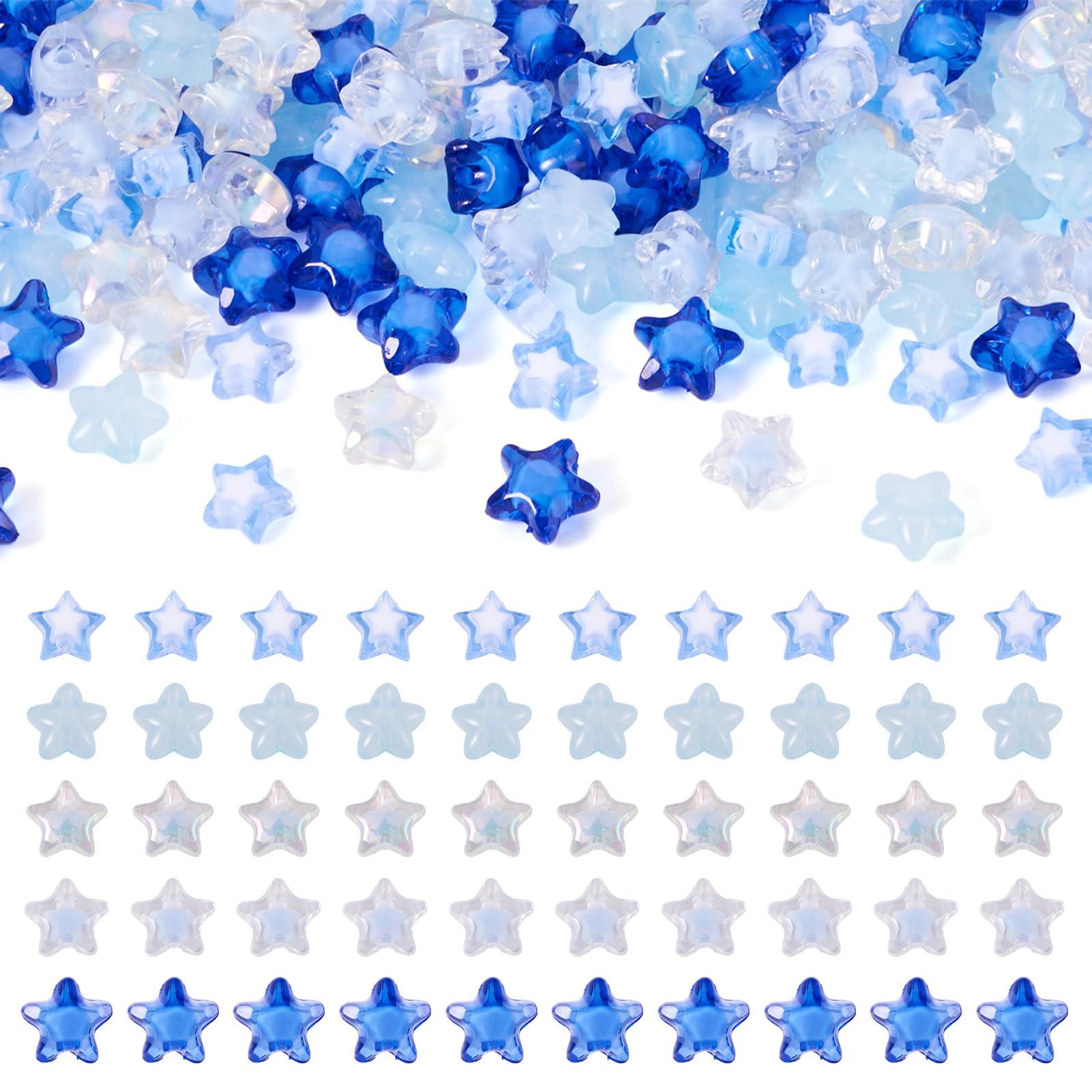 Perles pour fabrication de bracelets colliers bijoux bleu transparent forme étoile