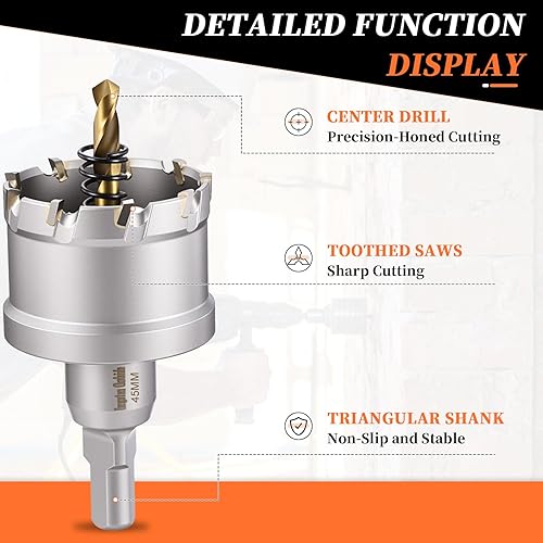 Miniatura 3 de METALLIXITY Kit de sierra perforadora de 1.732 in (1-4764 pulgadas), cortador de agujeros de carburo de tungsteno con broca central, llave hexagonal