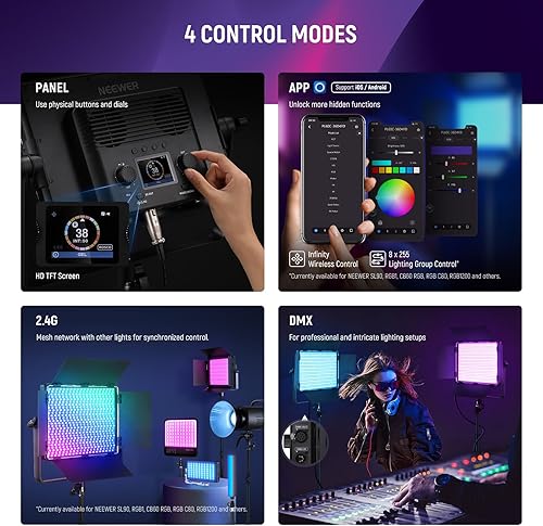 Miniatura 6 de NEEWER PL60C RGB LED Panel de luz de video APP2.4GDMX Control, 60W 23000Lux1.6 ft 2500K-10000K RGBCW Pro Fotografía Estudio Iluminación18 EscenasV