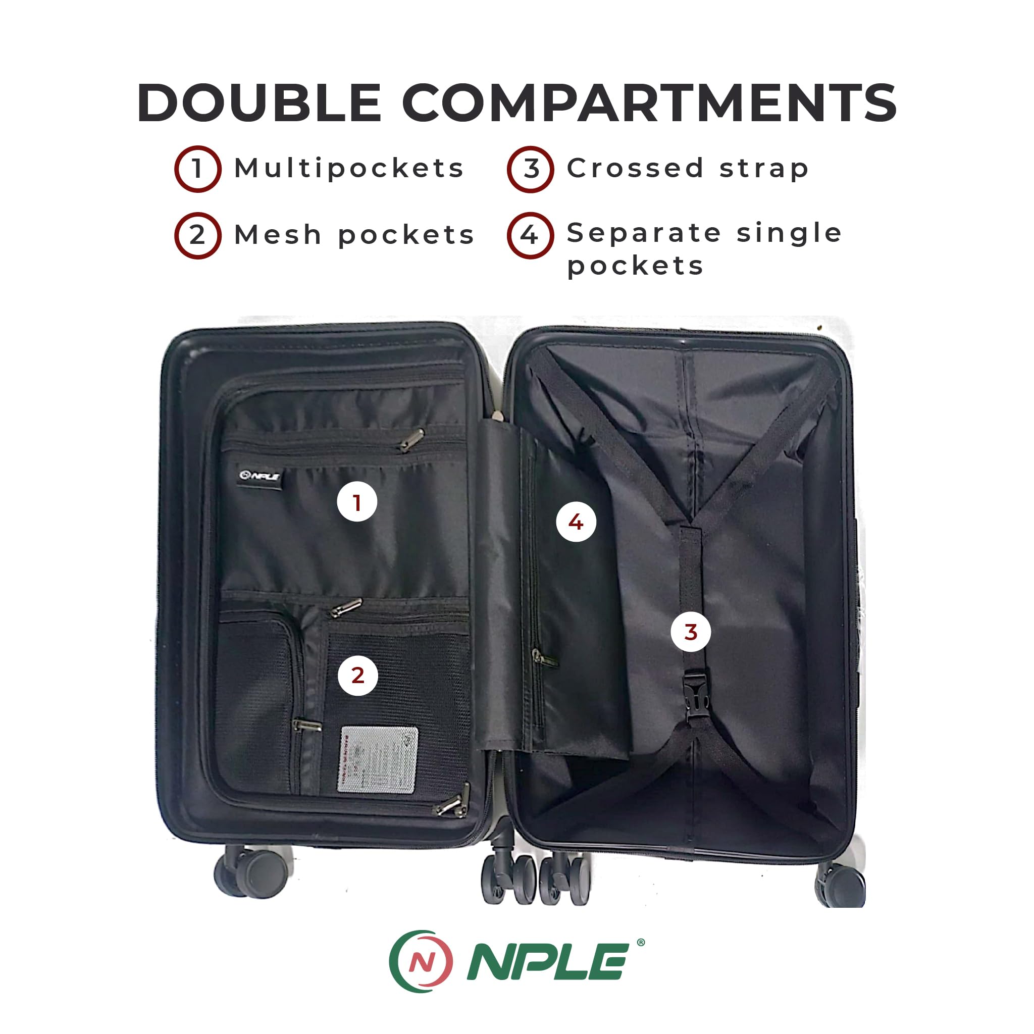Valigia Trolley Bagaglio A Mano Ultraleggero 55 X 38 X 22 Cm - 100% Policarbonato Rigido – Manico In Alluminio - Mobilità A 360° - 4 Ruote Silenziose Zip Professionale