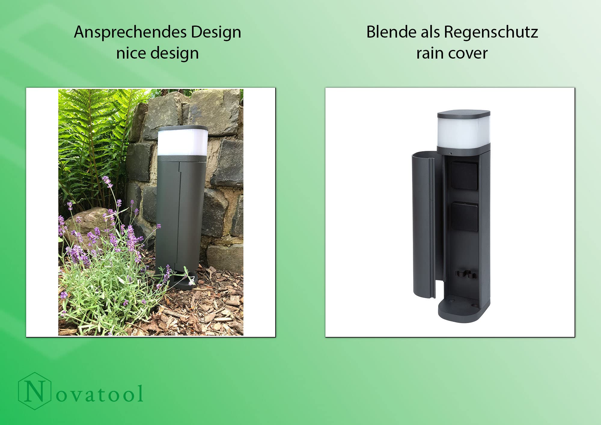 Novatool Lampada a sospensione con presa a 2 ingressi, colore antracite, rotonda, con apertura, IP44, presa esterna da giardino, presa elettrica