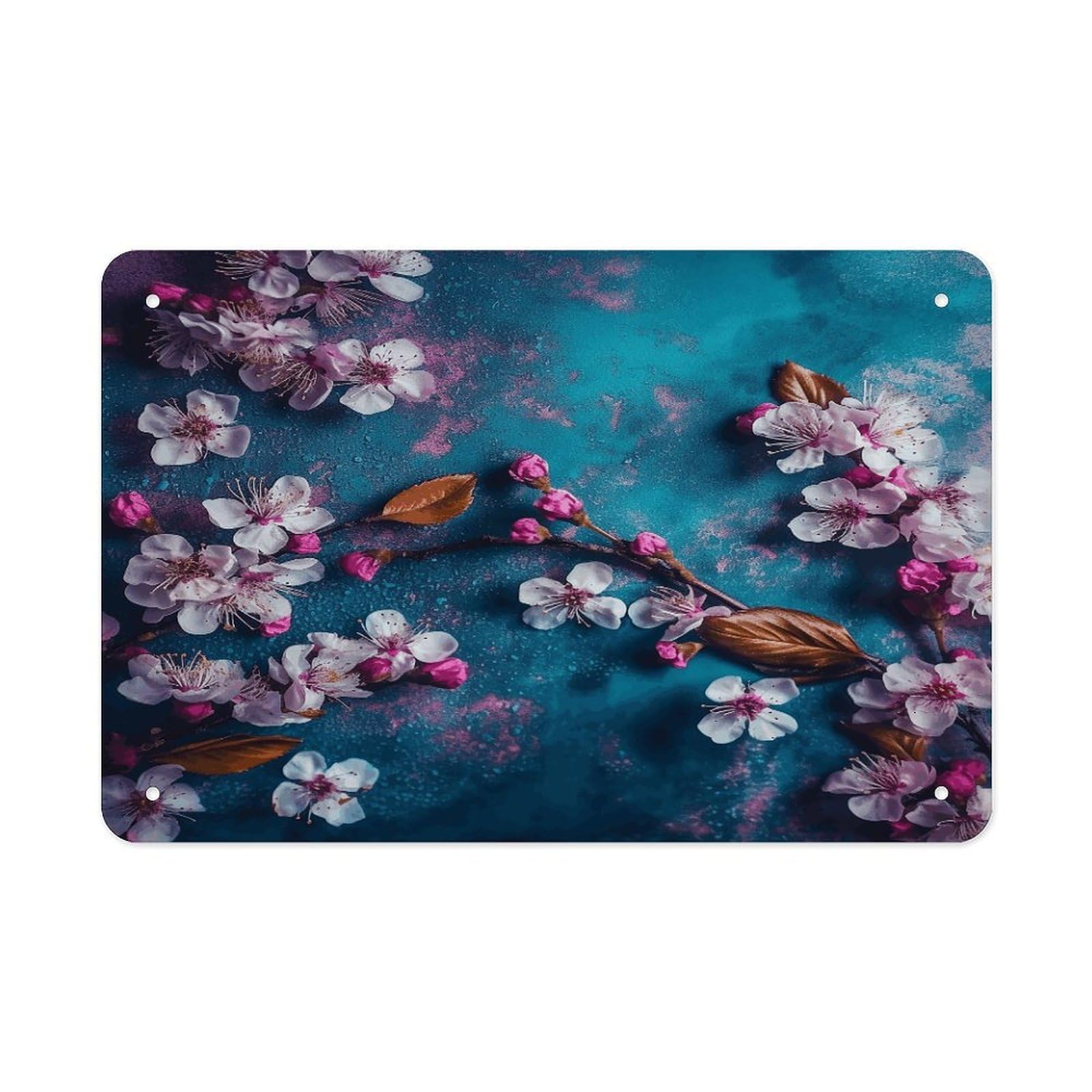 Fodpand Style Flowers On Blue Background Wall Art Metal Signs Tin Sign