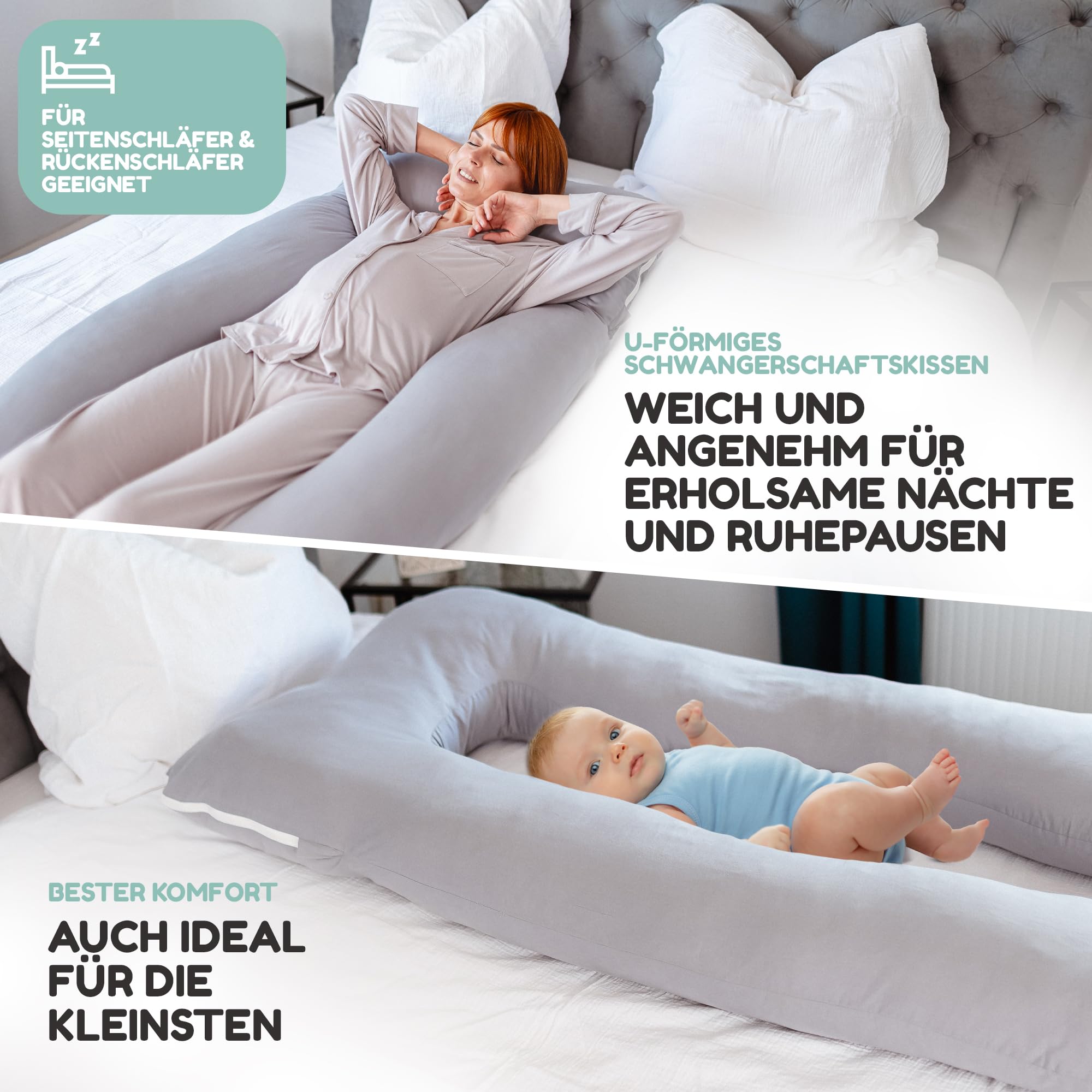 Generisch Schwangerschaftskissen mit Doppelbezug Stillkissen XXL Body Pillow Schlaftherapie Kissen Komfortkissen Flexible Füllung