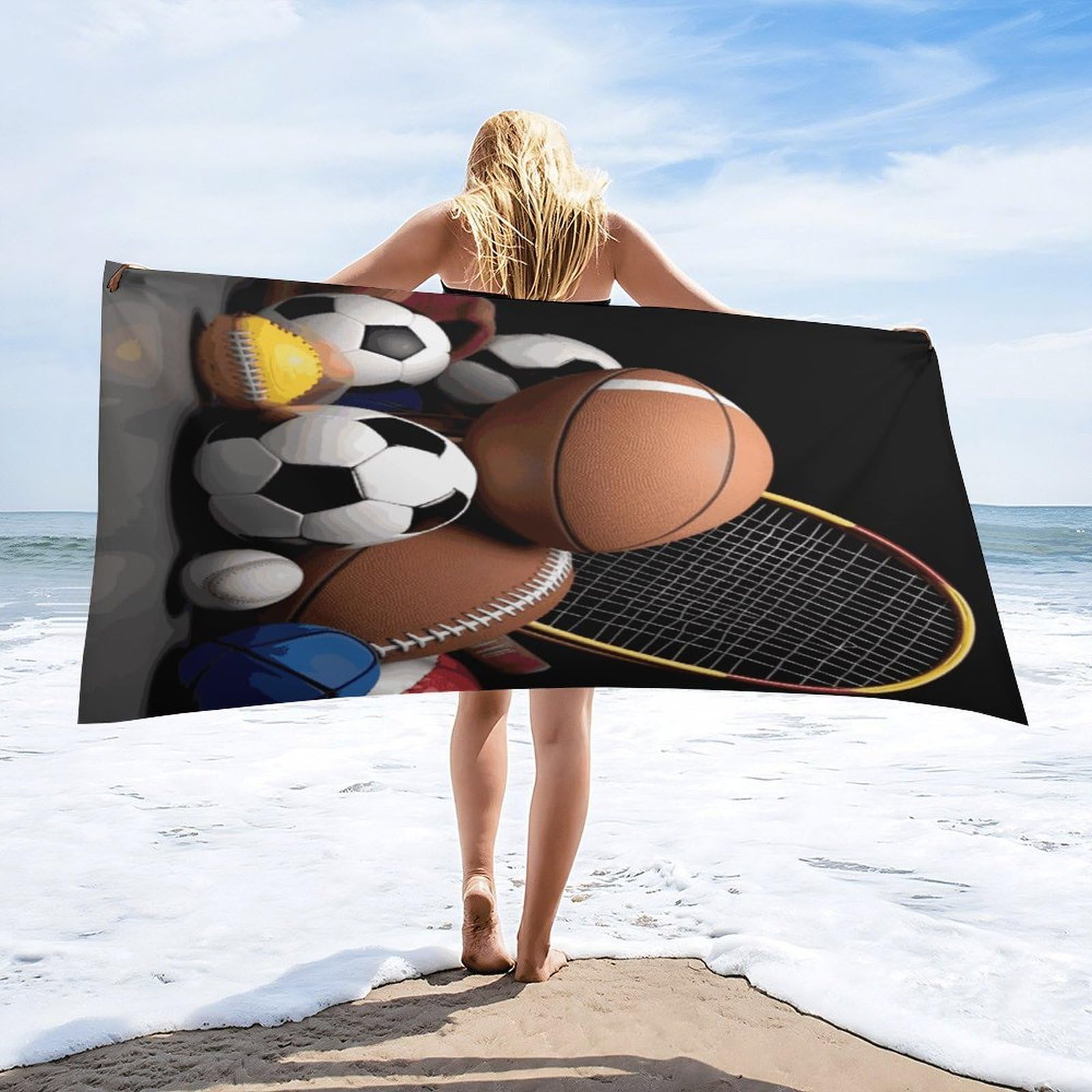 Toallas de baño unisex con temática deportiva, toalla de playa ligera de secado rápido, toalla de baño para viajes, deportes, piscina, natación, baño, camping, yoga, adultos, 160 x 80 cm