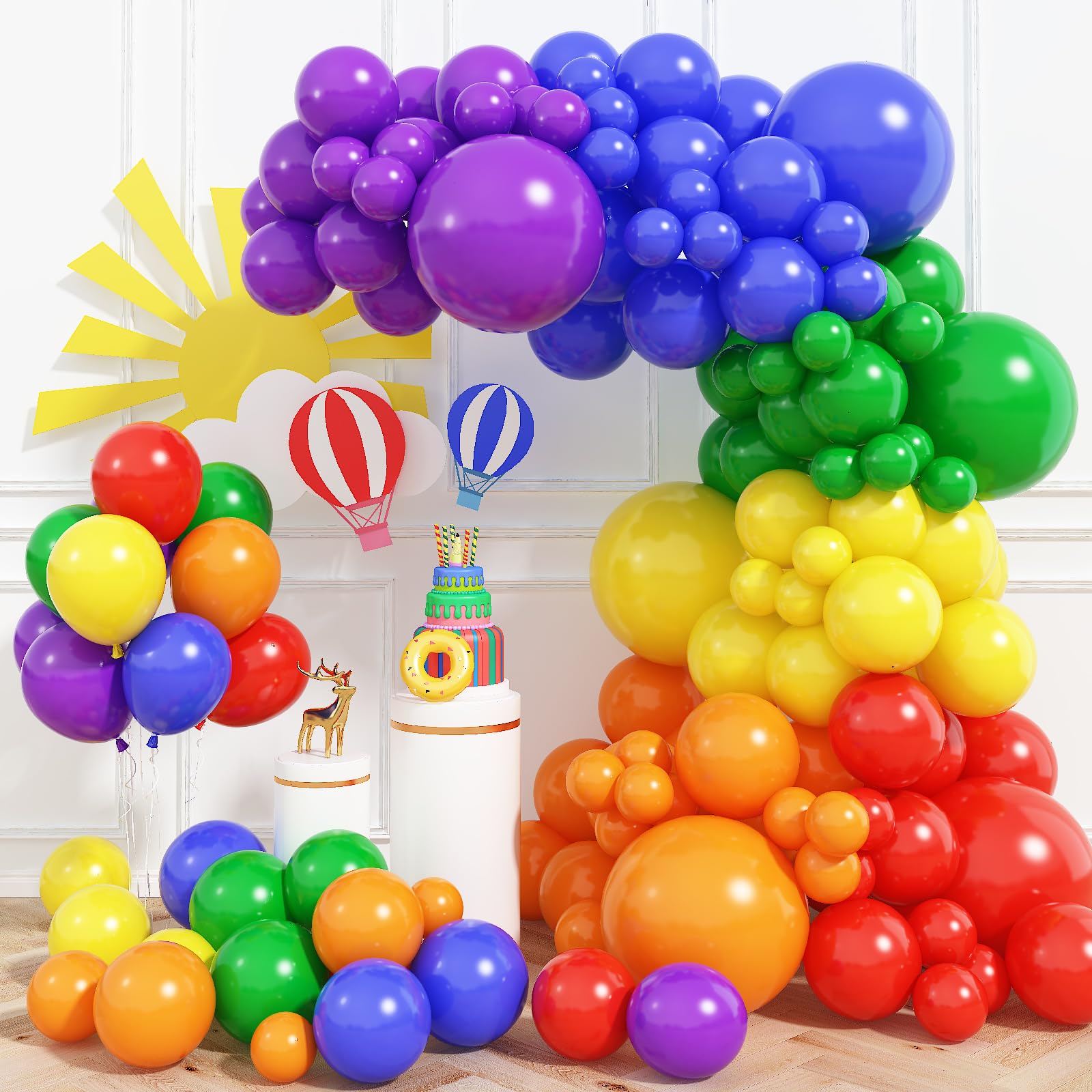 Colorful Rainbow Balloon Arch Garland Kit - 130 Pcs Assorted Color Latex Balloons in Mixed Sizes, for Baby Shower, Birthday, Wedding & Back to School Party Decorations