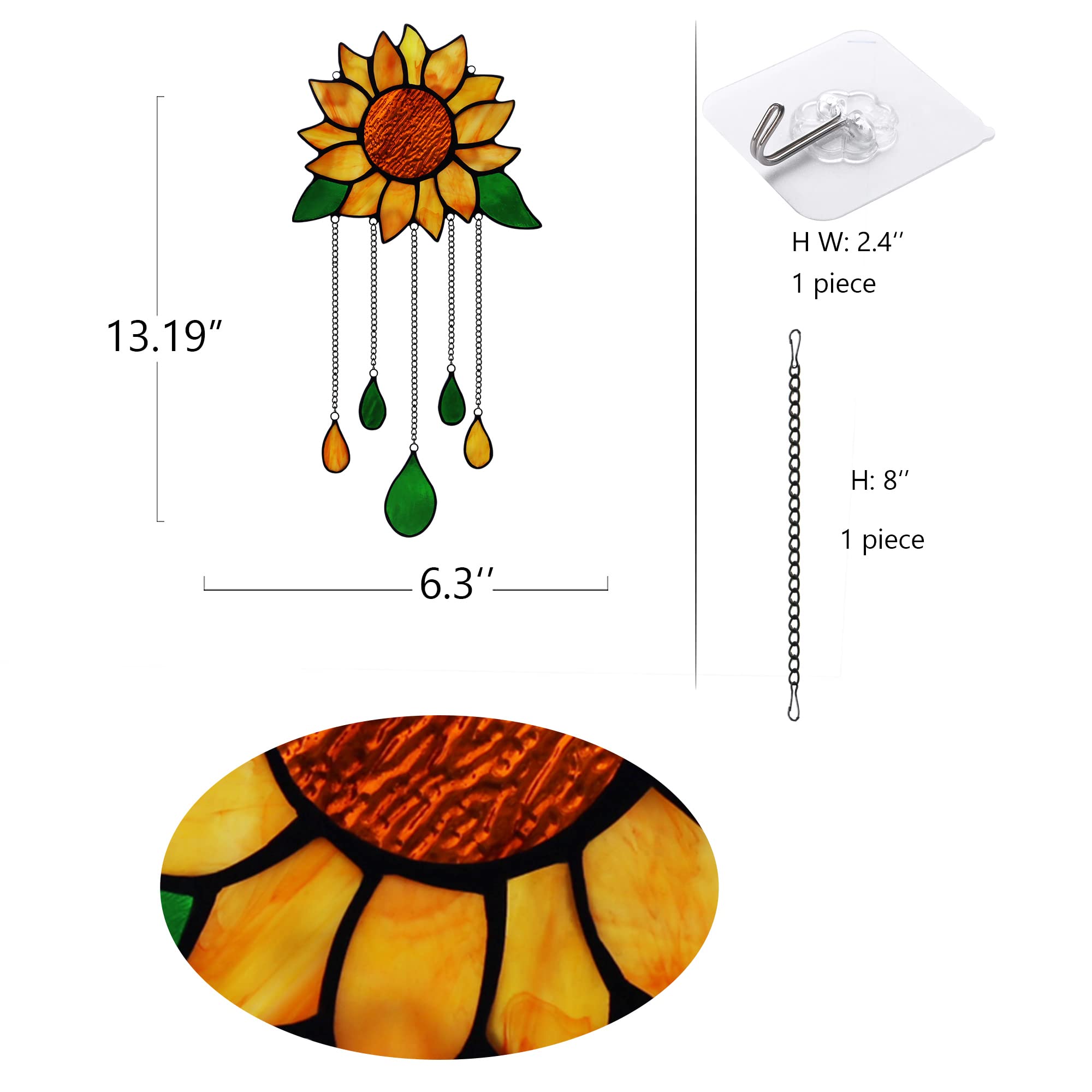 HAOSUM Sunflower Stained Glass Window Hanging,Sunflower Birthday Party Decorations,Outdoor Suncatcher for Patio,Kitchen and Garden Decor,Sunflower Gift for Mom,Women and Grandma