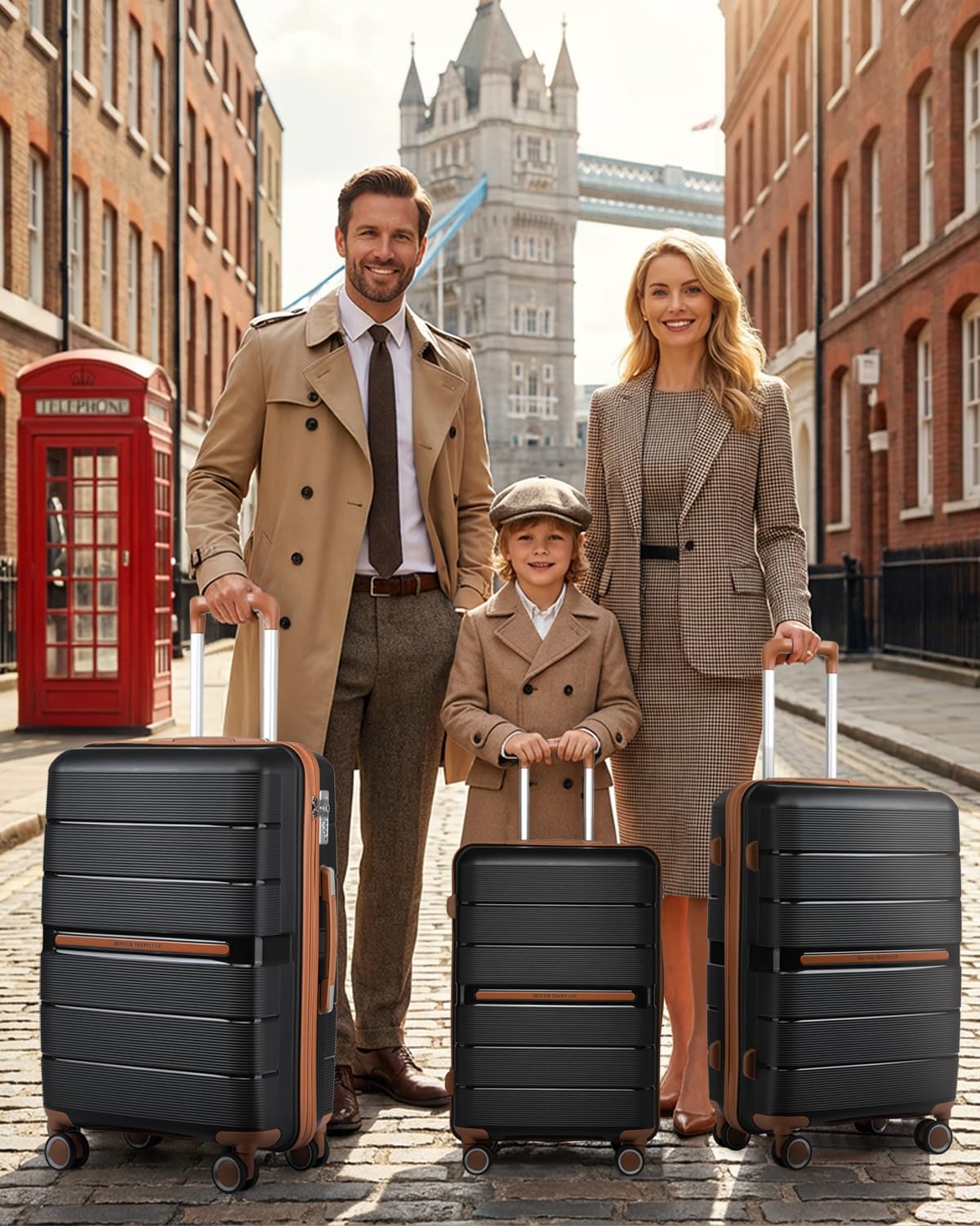 British Traveller Maleta de Viaje Grande con Material PP Maleta de Cabina Rígida Ligera con Cerradura TSA (76cm, Negro)