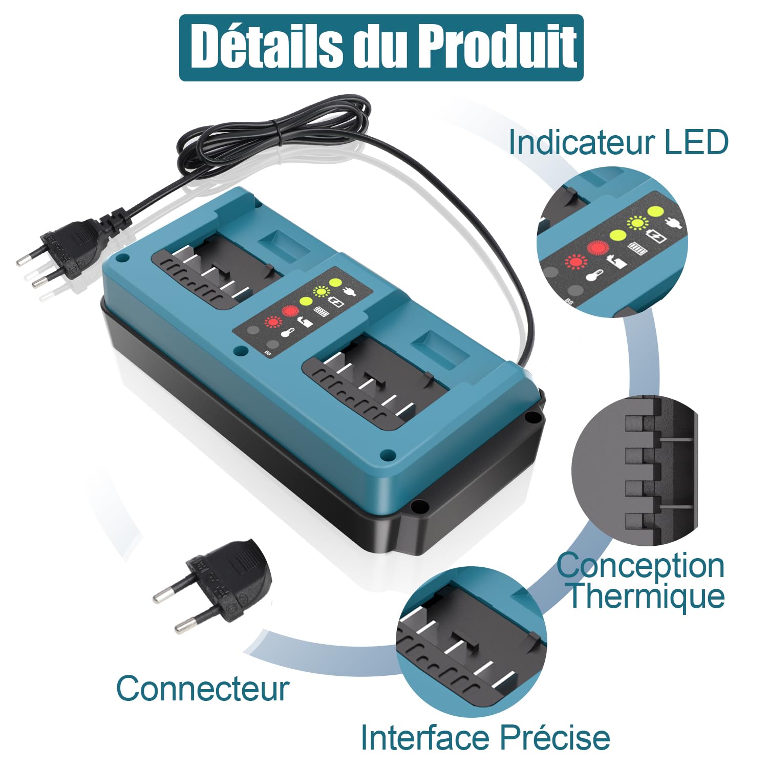 KUNLUN Chargeur pour Bosch Professional 18V Batterie, 2 Ports Chargeur de Remplacement avec Affichage LED pour Bosch Batterie 18V GBA BAT609, BAT610G, BAT618G, BAT619 et BAT621 | GBA BAT609, BAT610G, BAT618G, BAT619 et BAT621 Batterie avec écran LED