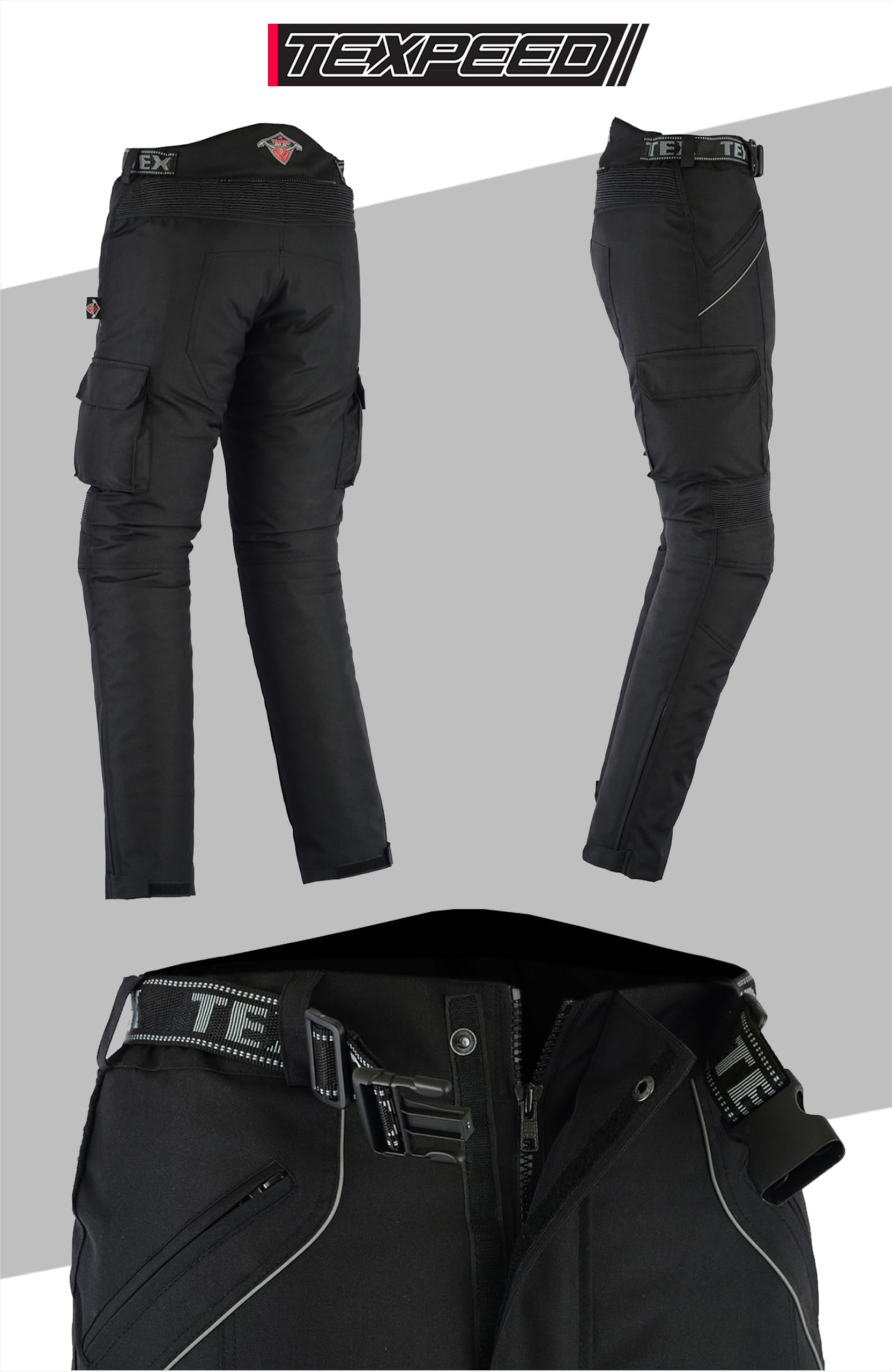 Texpeed Pantalones de Moto Hombre - Impermeable Pantalones de Motorista - con Armadura de protecciónes CE (EN 1621-1) - Negro