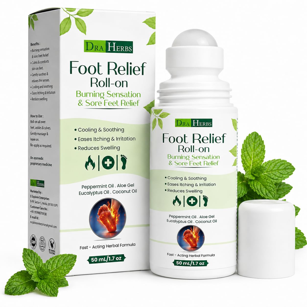 Foot Relief Roll On 50 ml for Burning & Sore Feet Relief Cooling Foot Care Roller with Peppermint Oil Eucalyptus Oil Aloe Vera & Coconut Oil Soothing Foot Massage for Tired Feet Comfort-image-30
