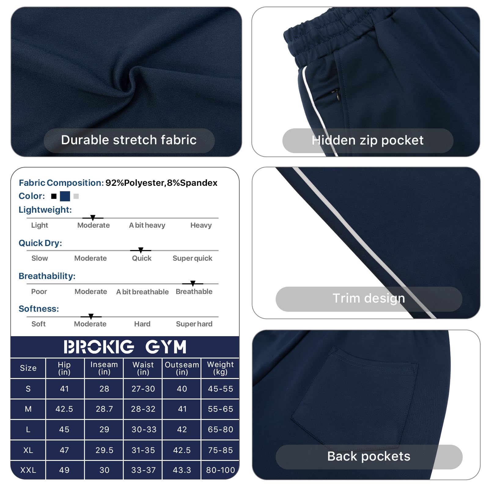 BROKIG Gerade Herren-Jogginghose für Fitnessstudio, Workout, Sport, Sweathose, Lauf-Trainingshose, Freizeithose für Herren, mit Reißverschlusstasche
