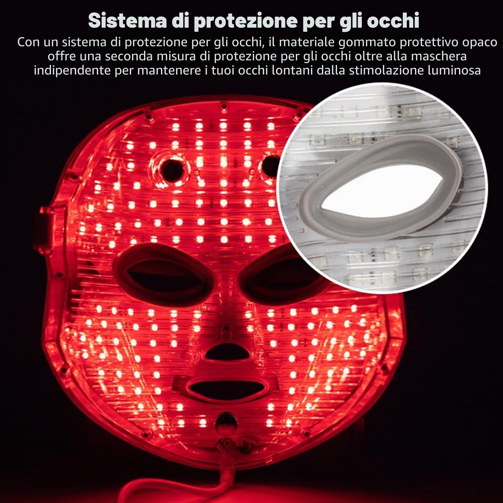 Maschera viso a LED con 7 colori per terapia della luce, maschera viso a LED per ringiovanimento della pelle, trattamento della pelle del viso contro l'acne, rughe e anti-invecchiamento, per casa e