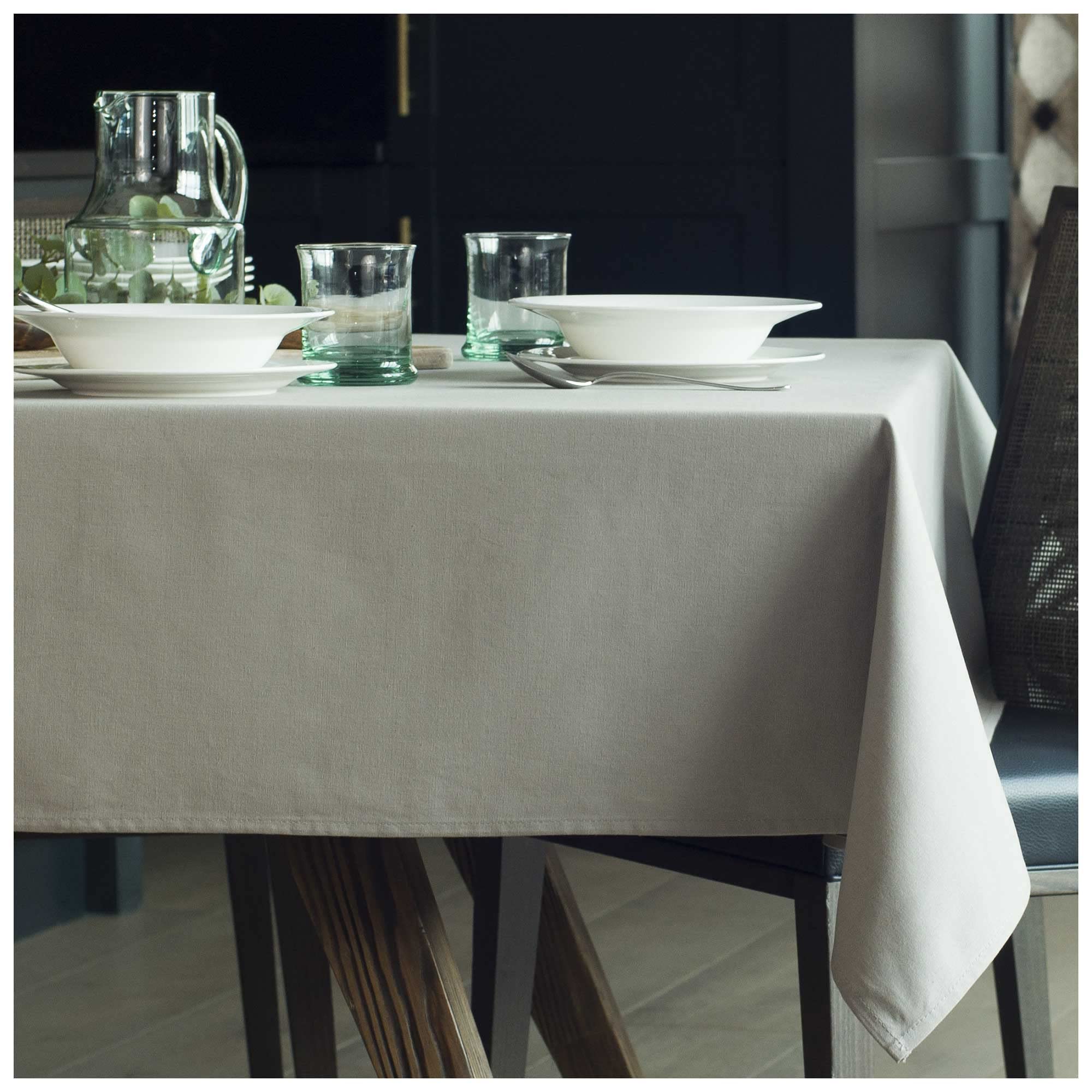 Organic Cotton Tablecloth for Dining Party / Kitchen; Easy-Care Washable Protective Heavyweight Fabric; Eco-Friendly Durable Material Table Cloth for Your Home Decoration (Warm Grey, 142 x 245cm)