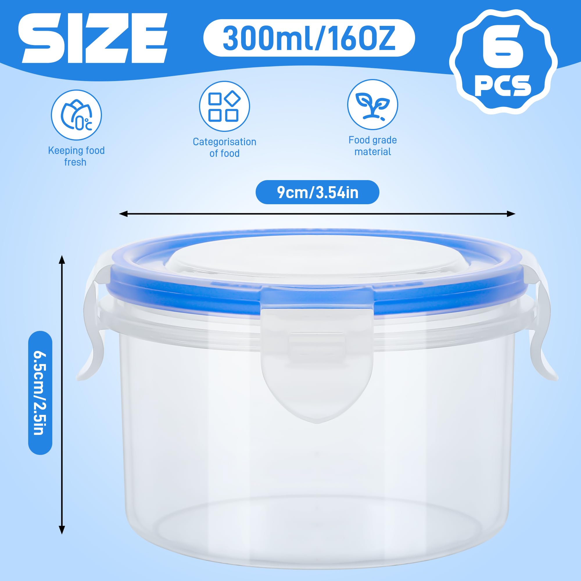 Starvortex 6szt Małe pojemniki na żywność z pokrywkami, 300ML plastikowe pojemniki na przekąski, plastikowy hermetyczny zestaw pojemników kuchennych na żywność, wielokrotnego użytku małe pojemniki z