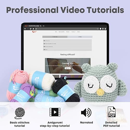Miniatura 4 de Cudroza Kit de ganchillo para principiantes, kit de ganchillo para principiantes de búhos con tutoriales en video paso a paso e hilos, gancho,
