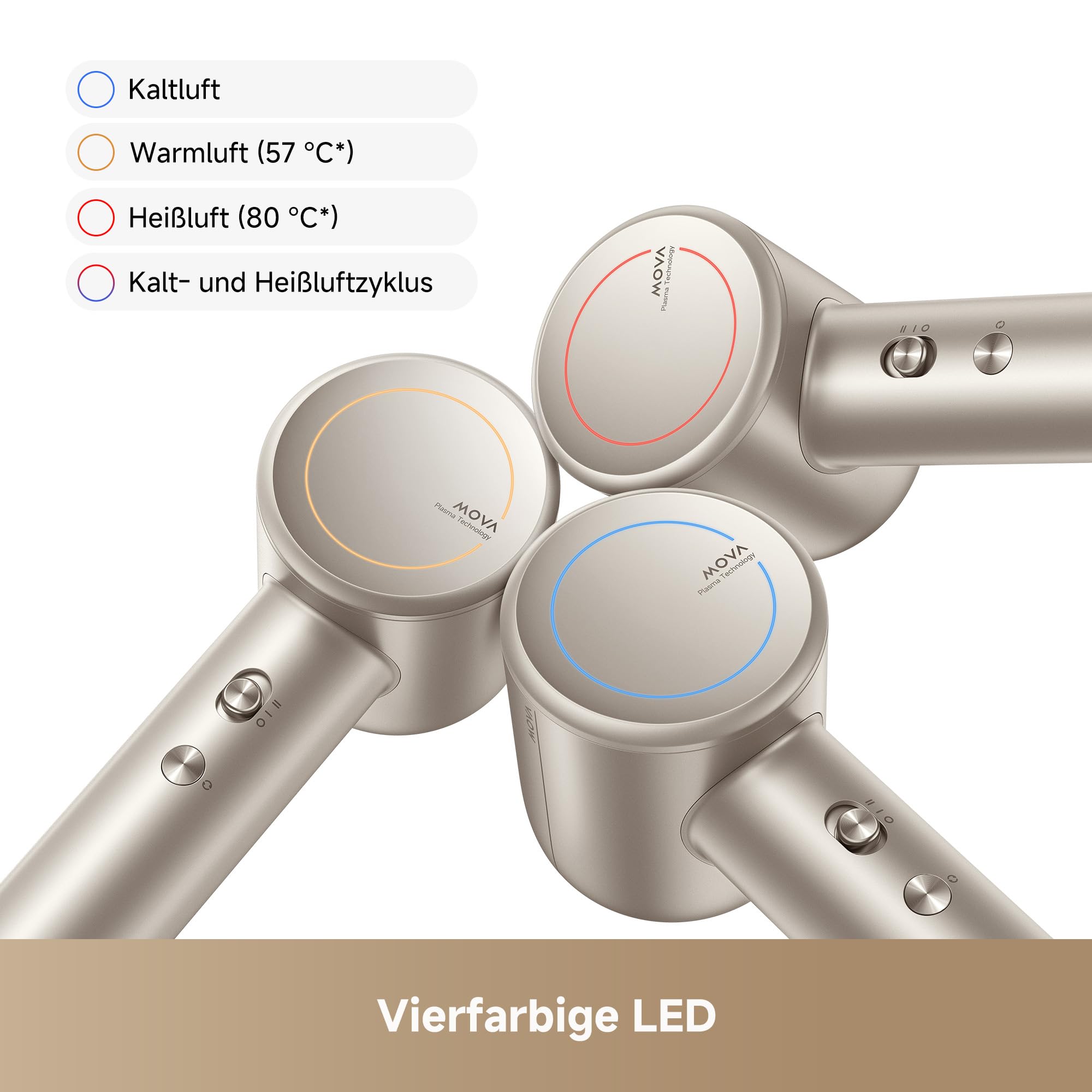MOVA Shine 10 Haartrockner, schnelle Trock. m. Moisture Caring Tech, bürstenl. Motor m. 110.000 U/min, leise, Plasma-Ionen-Pflege, Konzentrator, NTC 1.000 t/s Wärmeregul., für zu Hause, Salon, Reisen