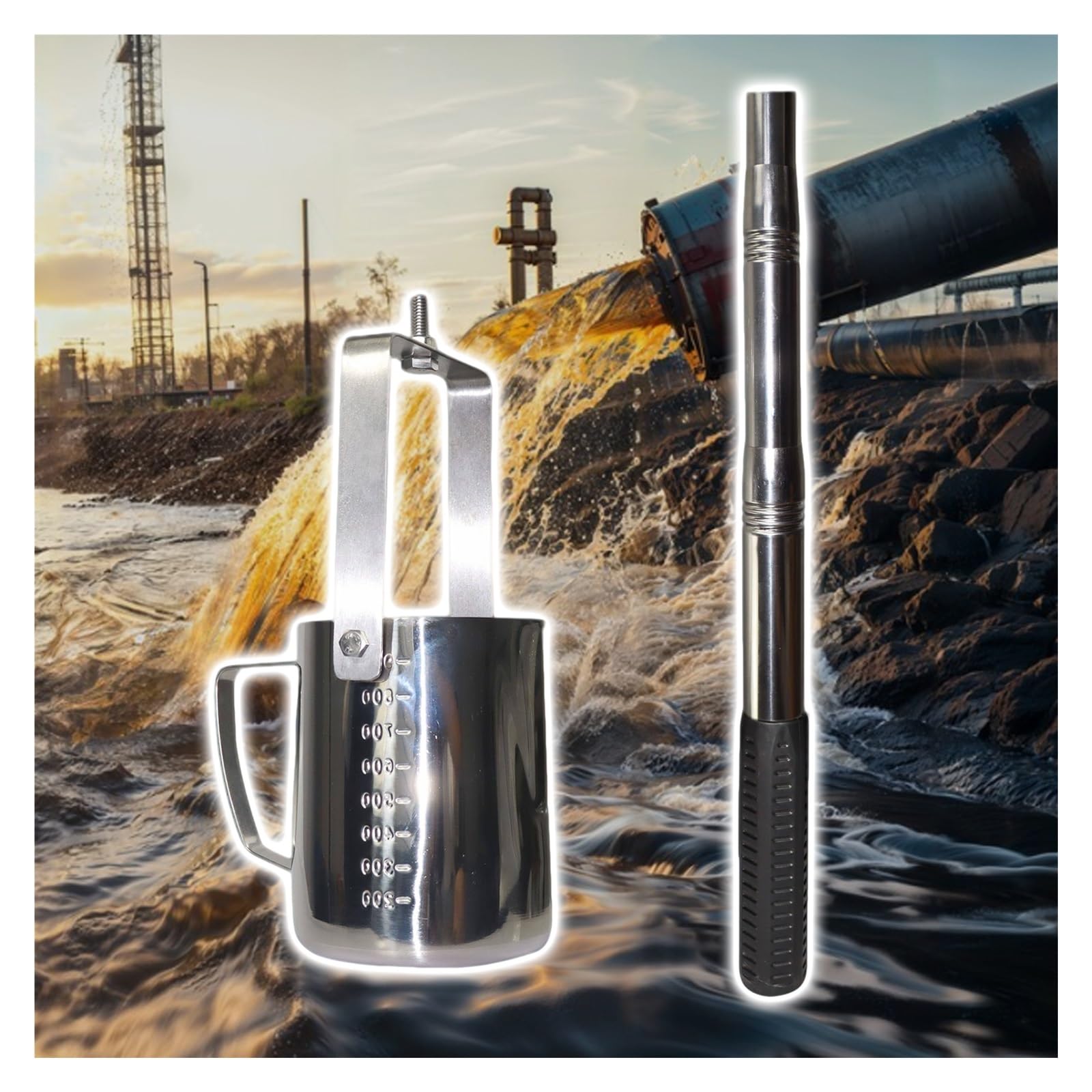 Muestreador de líquidos telescópico de acero inoxidable con longitud ajustable y vaso de precipitados para muestreo de agua industrial