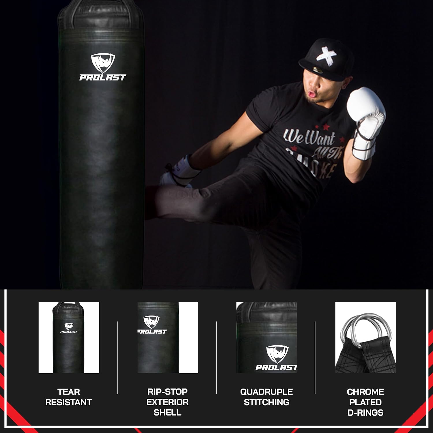 PROLAST 4 ft 80lb Heavy Boxing Punching Bag, Muay Thai, MMA, Strength Training Equipment, Hanging