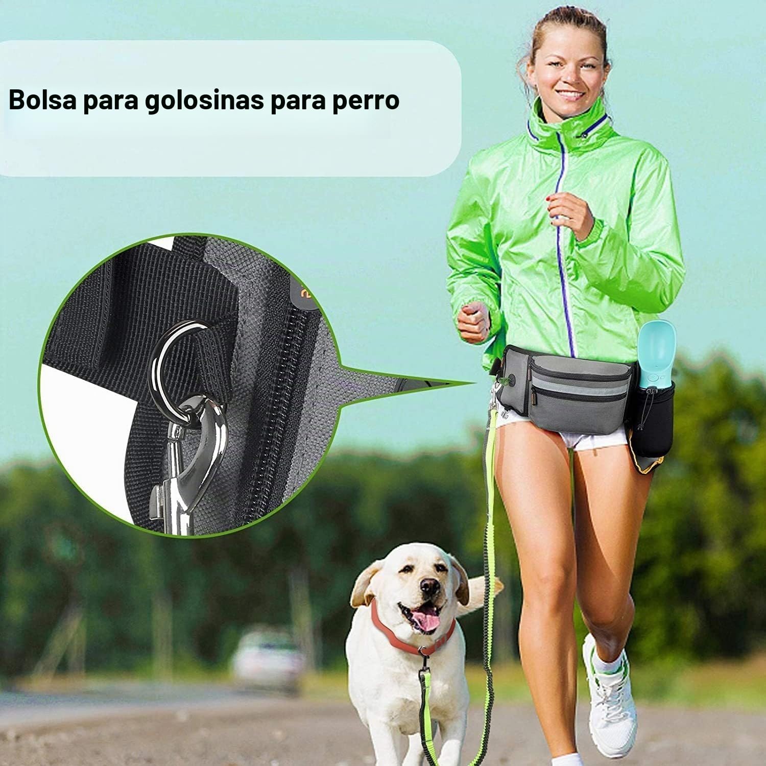 Bolsa para golosinas para Perros y Accesorios para Perros, Impermeable, riñonera con Soporte para Botellas, Correa Multifuncional, riñonera Ajustable para Senderismo, Paseos por Perros