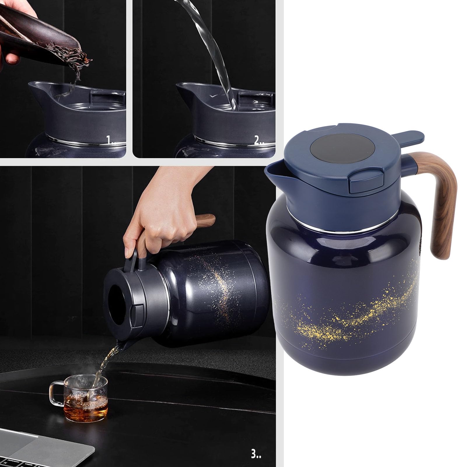 Jarra Térmica para Café, 1300ml Acero Inoxidable Ti Aleación Tetera Aislada con Pantalla Digital para Bebidas Frías y Calientes