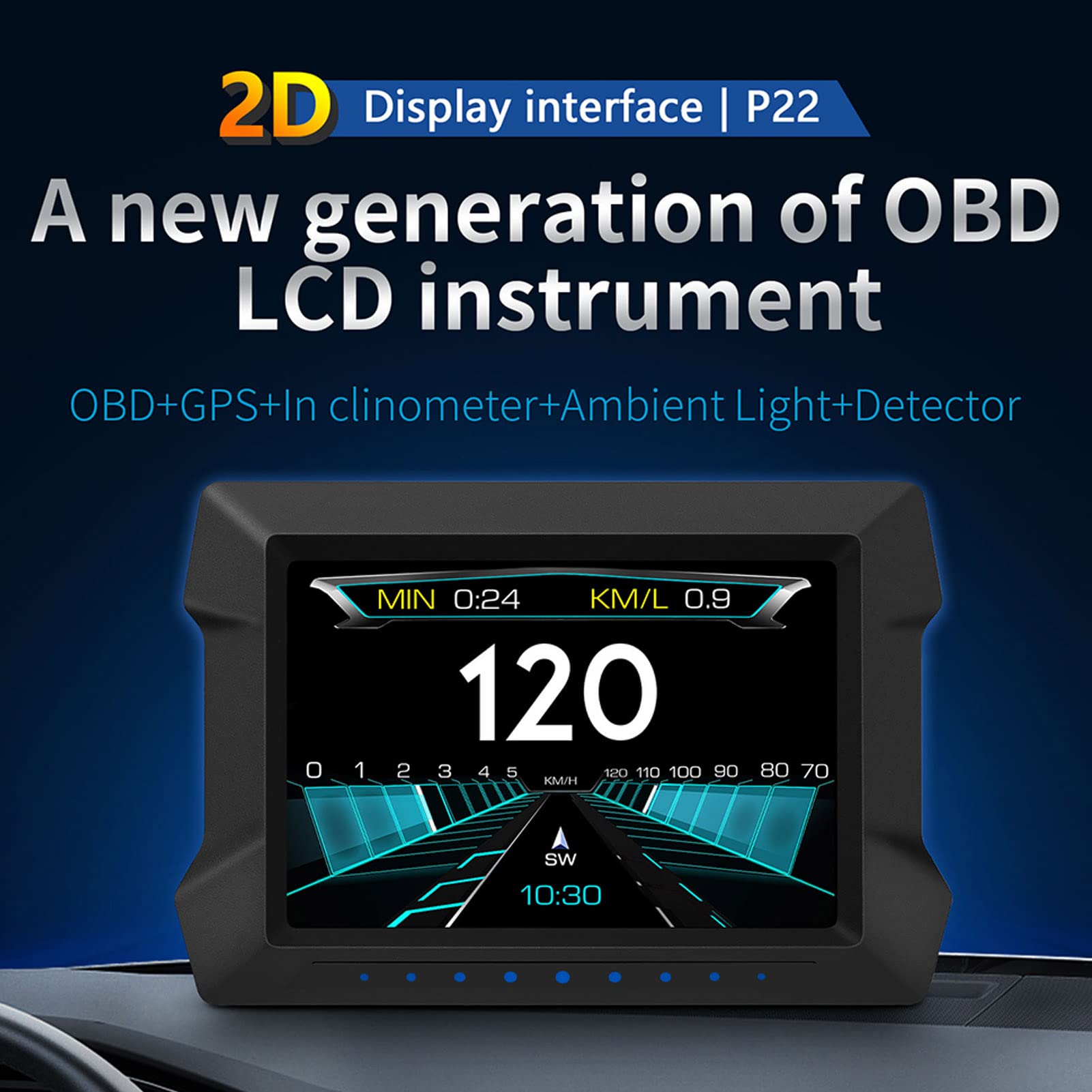 HUD para automóvil, Pantalla de indicador GPS OBD2 universal, velocímetro digital para automóvil con medidor de pendiente, advertencia de sobrevelocidad, HUD inteligente