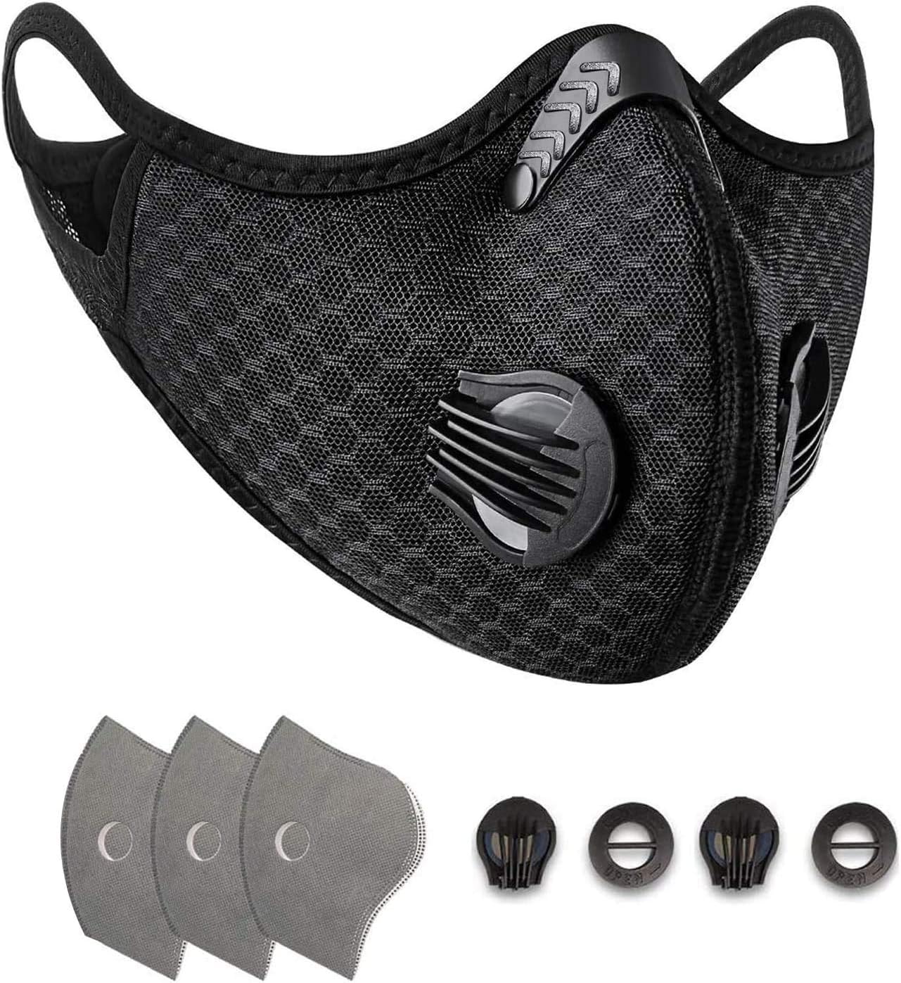 1 Pcs Unisex Protect Mouth Cover Adjustable Reusable with 3 Filters for Allergies Woodworking Running Sanding Mowing（Black）