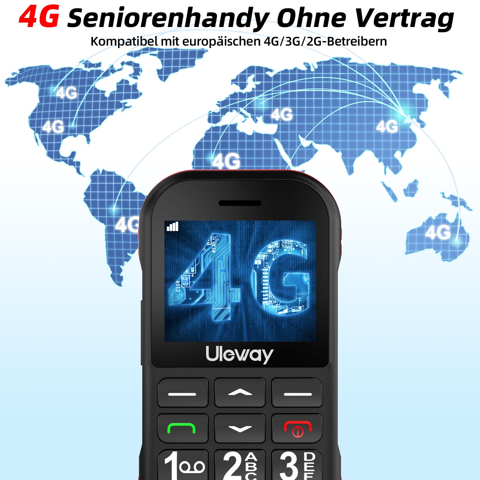 CHAKEYAKE 4G Seniorenhandy Mobiltelefon Ohne Vertrag mit Große Tasten,1800mAh Lange Standby Rentner Senioren Handy Großtastenhandy mit USB-C,SOS-Funktion,Taschenlampe,Ladestation-Schwarz