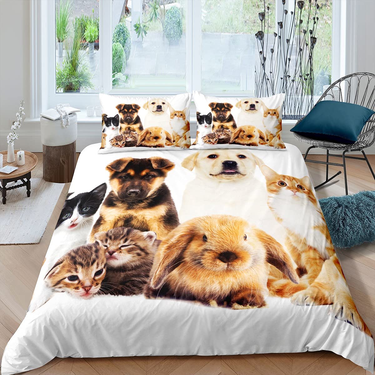 Kids Dog Bedding Set Puppy Cat Kitten Bedding Duvet Cover Set For Boys Teens 3D Pet Animal Comforter Cover Cute Bedding & Linen BedBedding & Linen 3Pcs Super King — image 1