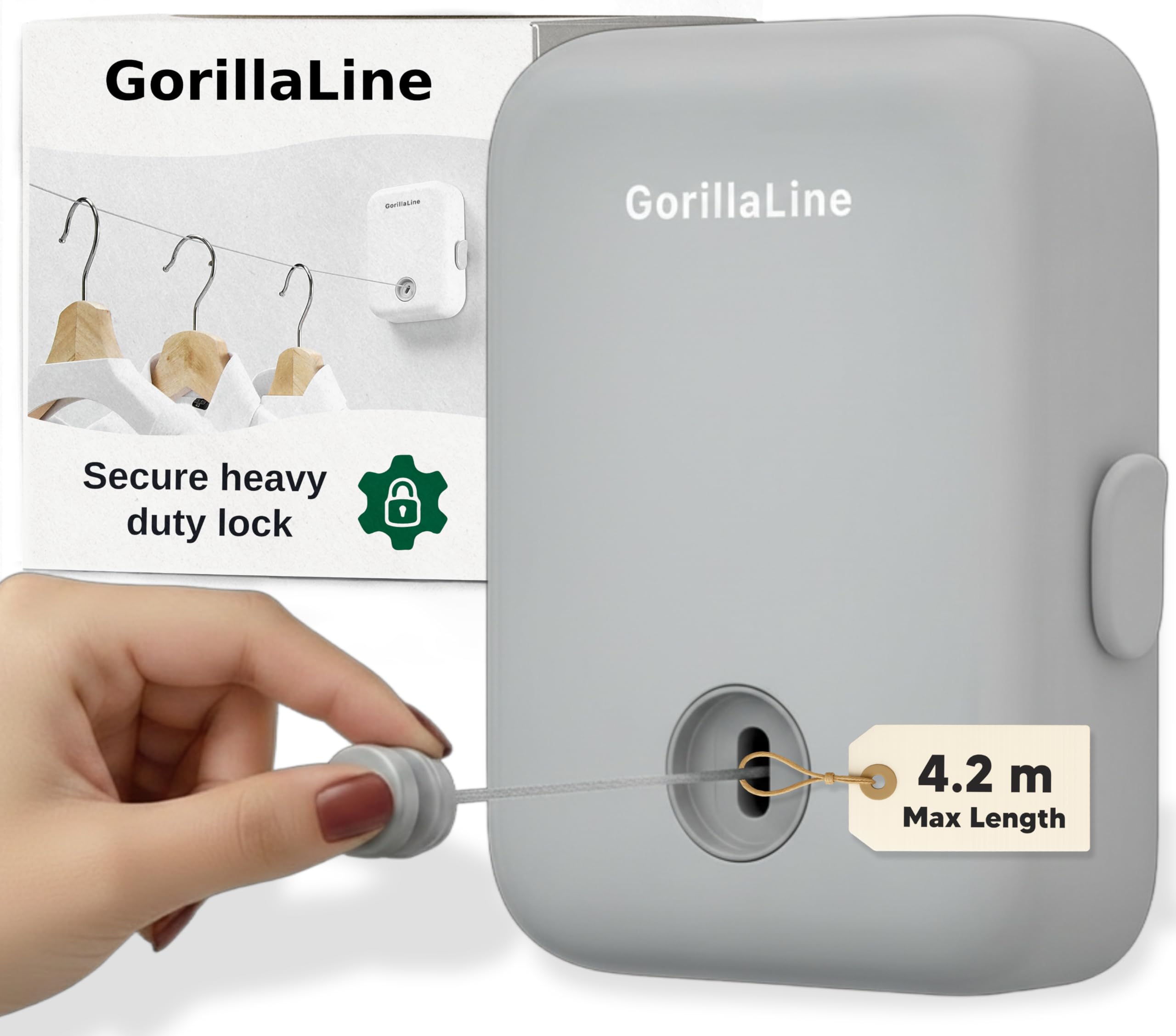GorillaLine - Retractable Washing Line, Laundry Clothes Lines, Extendable Washing Line Rope 4.2m, Indoor Washing Line
