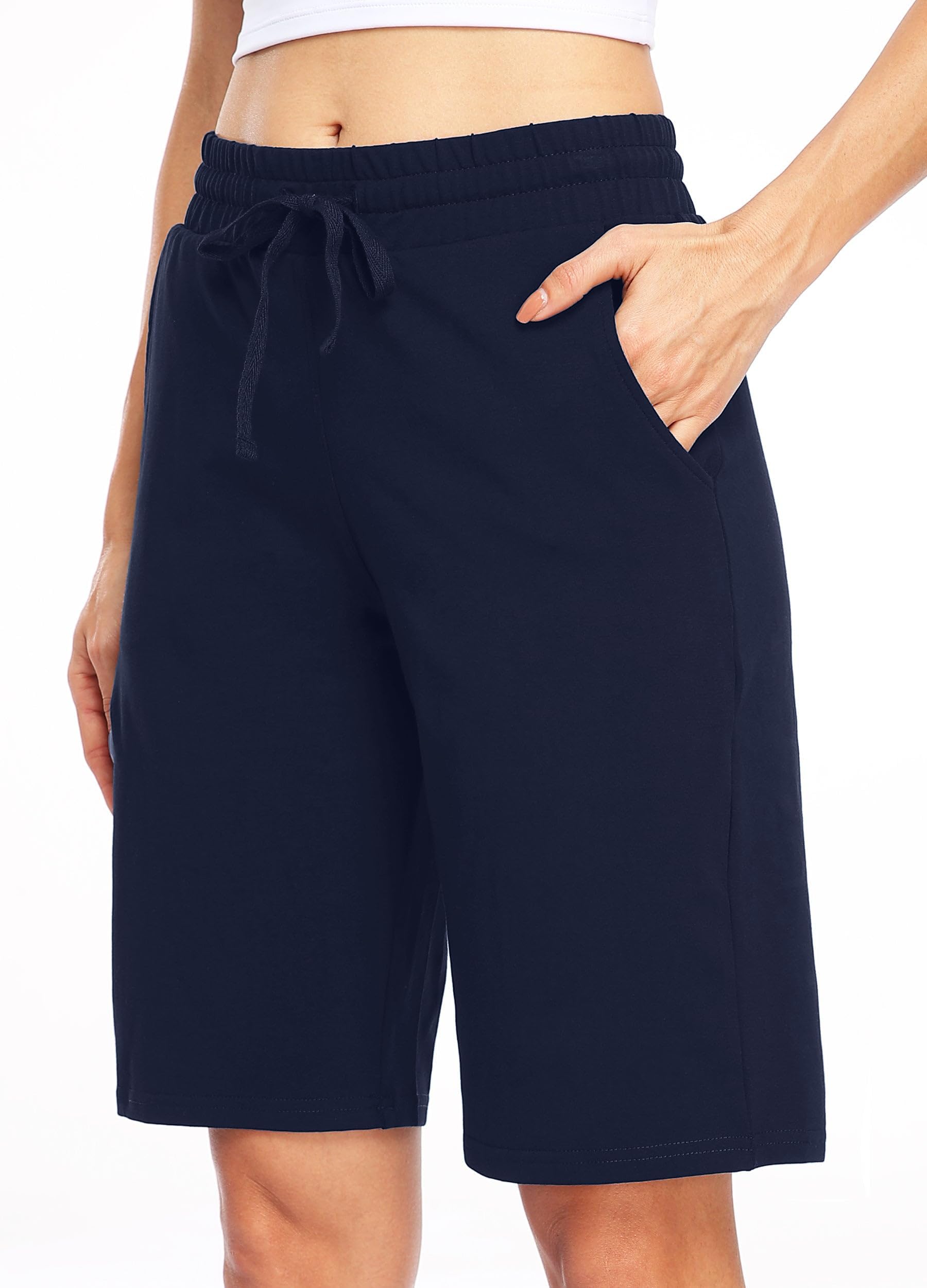 Shorts Damen Bermuda Shorts Casual Kurze Hose Sommer Baumwolle Sporthose Kurz Jogginghose Knielang Yoga Fitness Sweatshorts mit Taschen