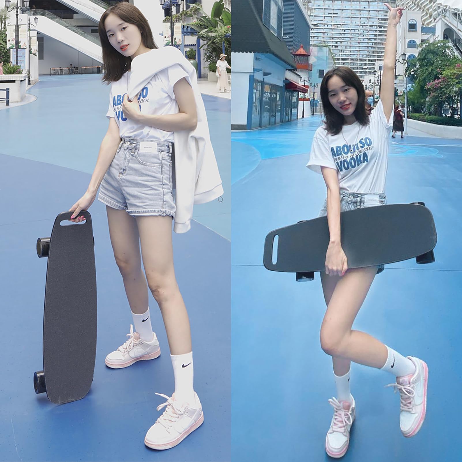 Skateboard Électrique Tout-Terrain pour Adulte Longboard 4 Roues Amortissantes Moteurs Moyeux, Autonomie Simple 8-22 Km, Double Autonomie 15-30 Km, Charge Maximale 100-200 Kg DualDrive-22km