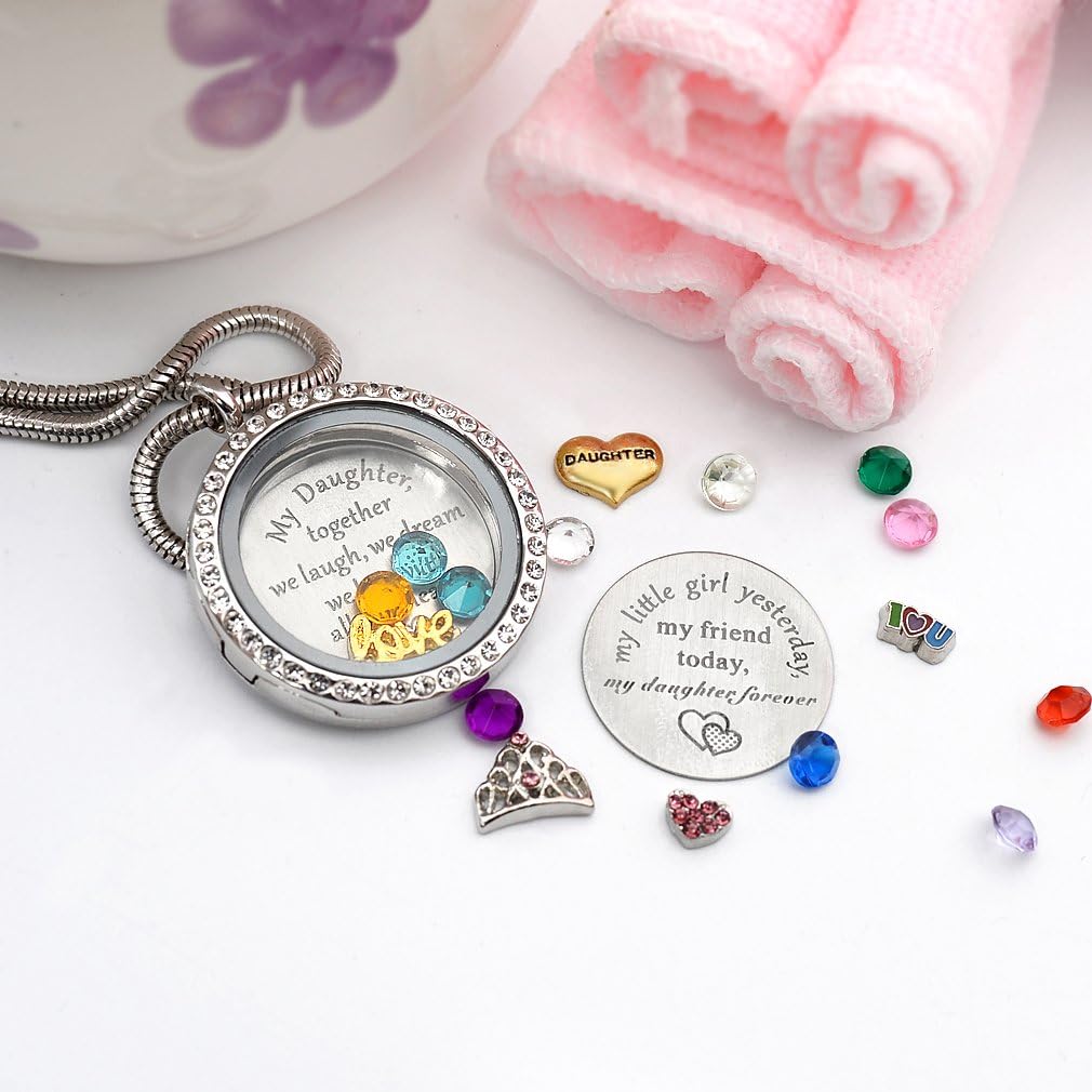 Best Gift Floating Charm Living Memory Lockets with Birthstone, 30mm Stainless Steel Necklace - Image 5