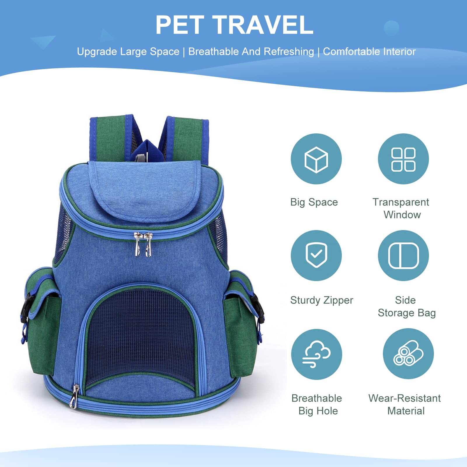 PETCUTE Zaino per Cani Gatti,Zaino per Trasportino per Cani con Sicurezza Guinzaglio,Zaino Trasportino da Viaggio per Cani con Tracolla Regolabile,Pieghevole Borsa Trasportino Cane Gatto per Viaggi