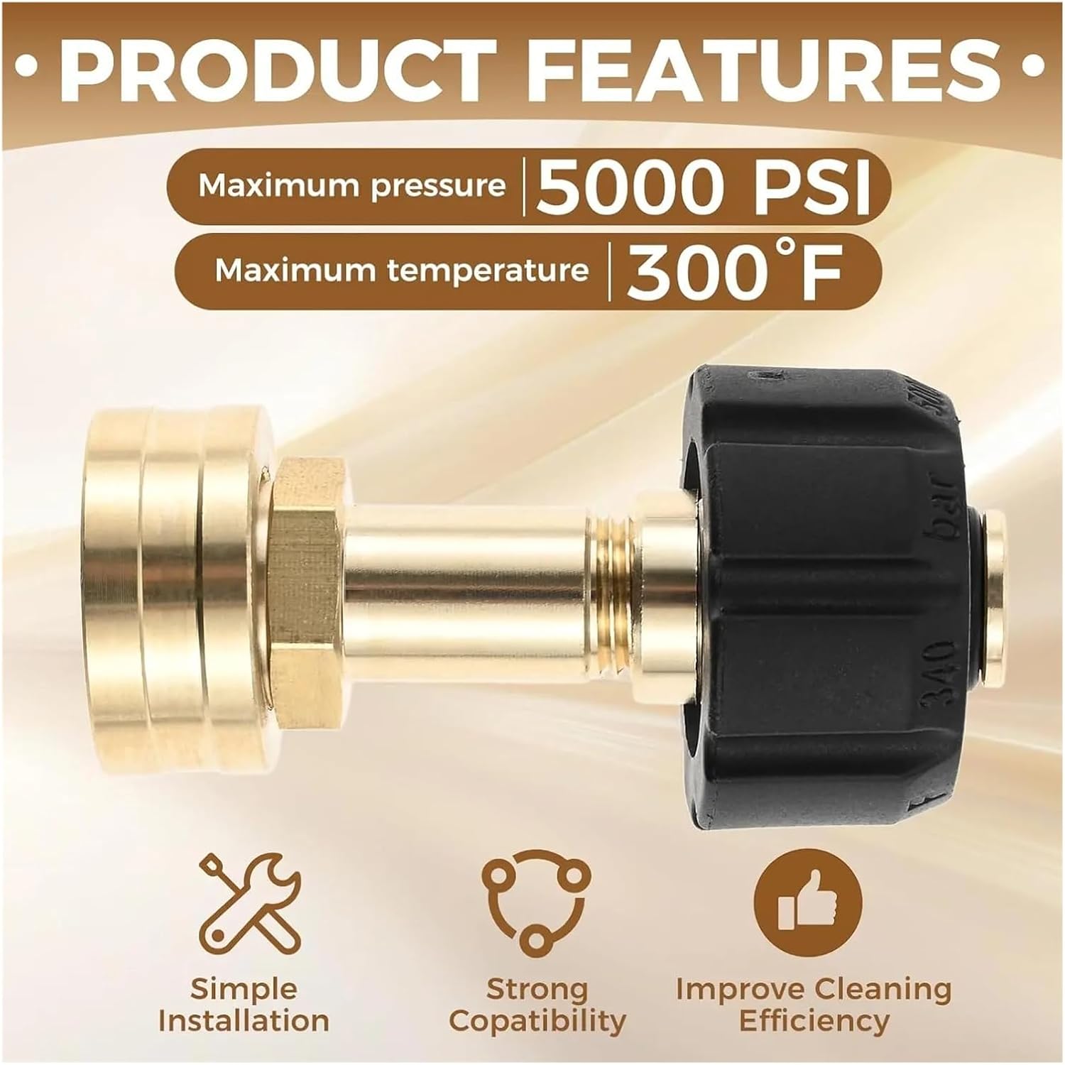 M22-14mm to 3/4" Garden Hose Adapter | Brass & Polymer Connector for Pressure Washer Spray Guns | Secure Water Hose Link Fitting