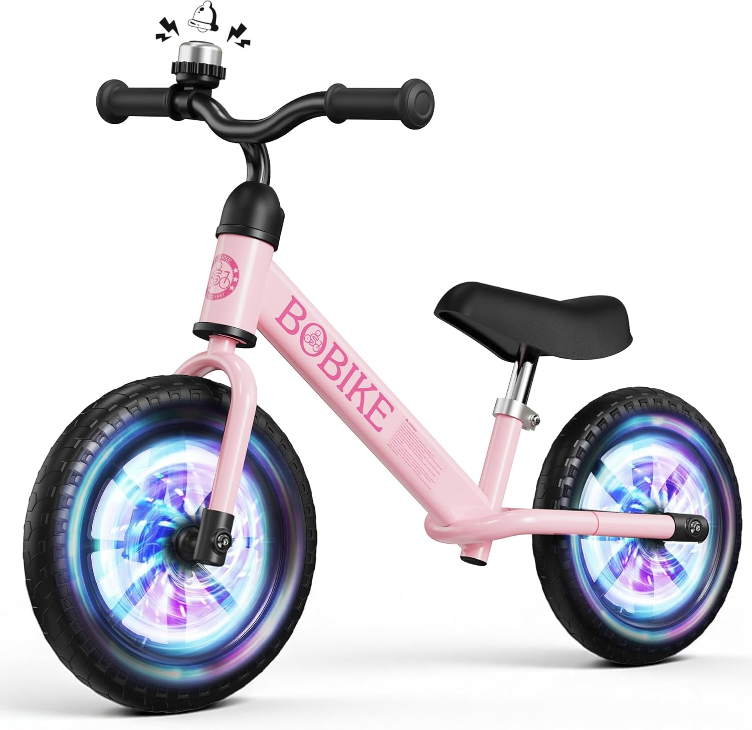 Bobike Toddler Balance Bike for 2-5 Year Olds, No Pedal Kids Bike with Lighting Wheels, Adjustable Seat & Handlebar, Bell & Non-Slip Tires, First Bike Gift for Boys & Girls