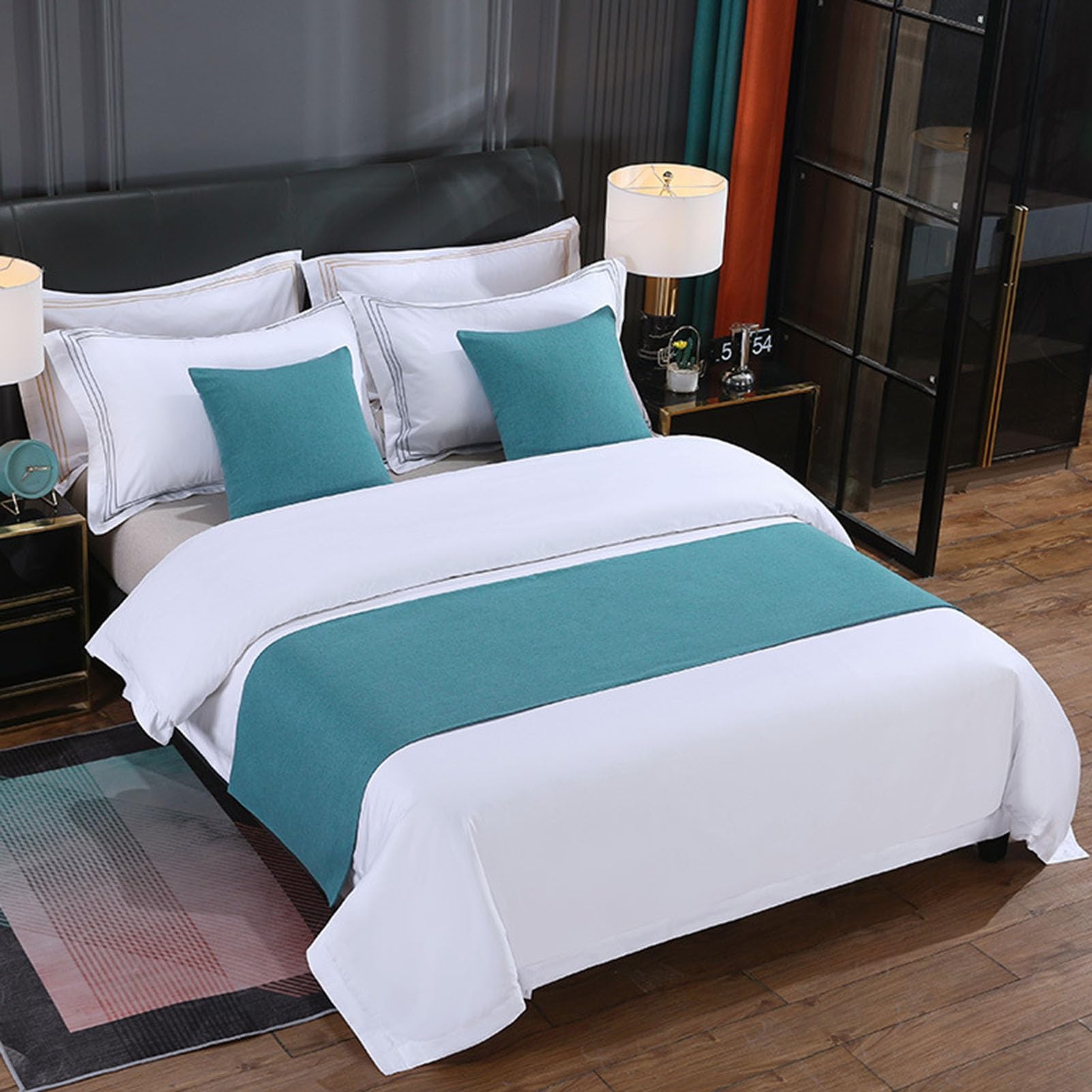 IINCOOY Luxury bedspread and decorative throw, suitable for footboard decoration on single, twin, queen, and king-size beds(Cyan (B),50x210 cm)