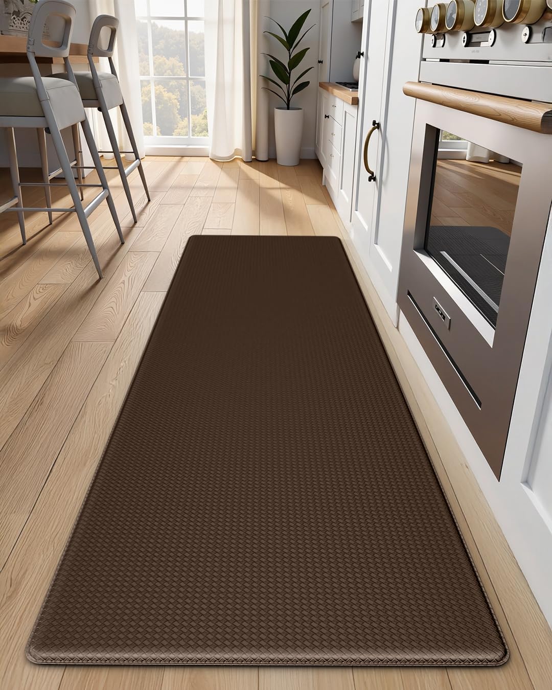 Kitchen Mats for Floor - 17"x59" Anti Fatigue Mats for Kitchen Floor - Non Slip Cushioned Rugs for Standing - Brown Brown 59"L x 17"W x 0.4"Th