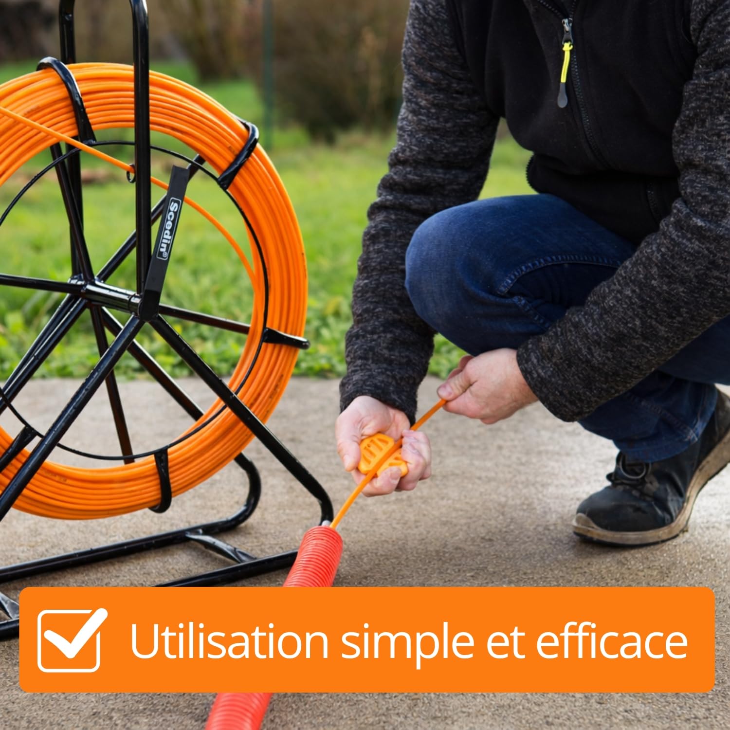 Aiguille tire-fil électricien 100 m x 6 mm avec dévidoir | Fibre de verre flexible et ultra-résistante | Outil professionnel pour passage de câble et gaine électrique