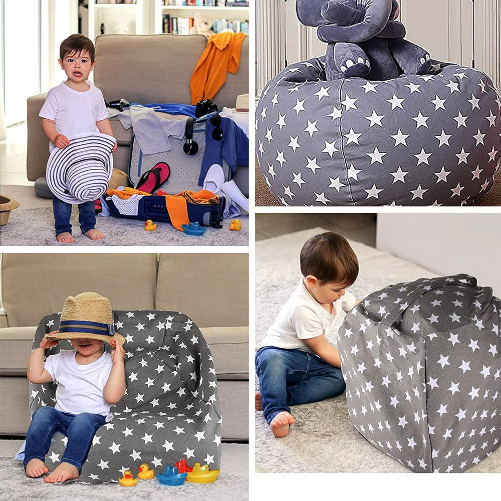 Borsa Portaoggetti per Giocattoli Peluche, Sacco Stoccaggio Bambini, Pouf in Peluche, Tela Grande Pouf Sacco per Animali Peluche, Comodo Morbido, per Bambini Leggere e Conservare i Giocattoli (Grigio)