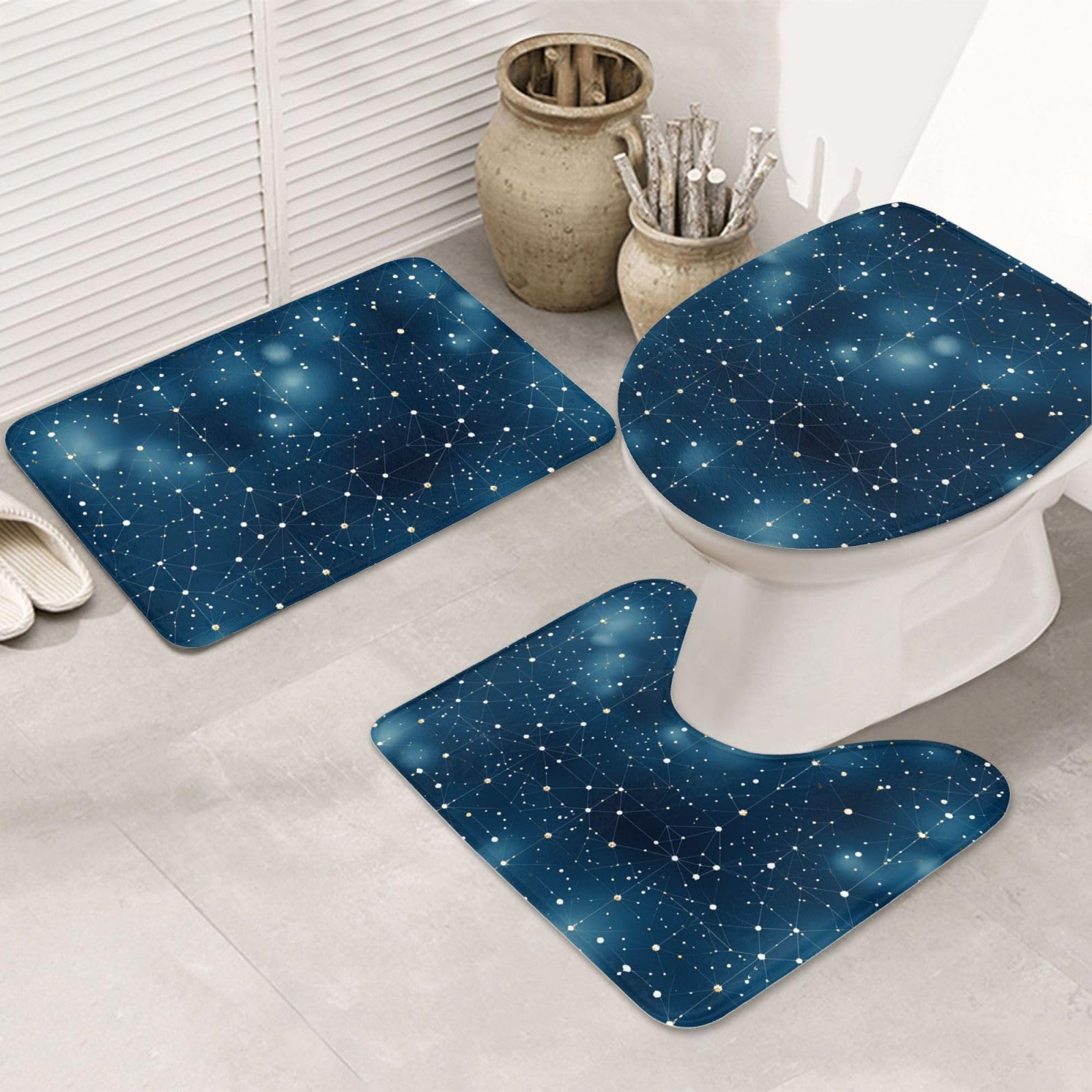 Tapis de bain super doux antidérapant et tapis de toilette lavable en formes géométriques