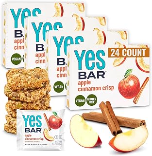 The YES Bar – Apple Cinnamon Crisp – Plant Based Protein, Decadent Snack Bar – Vegan, Paleo, Gluten Free, Dairy Free, Low Sugar, Healthy Snack, Breakfast, Low Carb, Keto Friendly (24 Count)