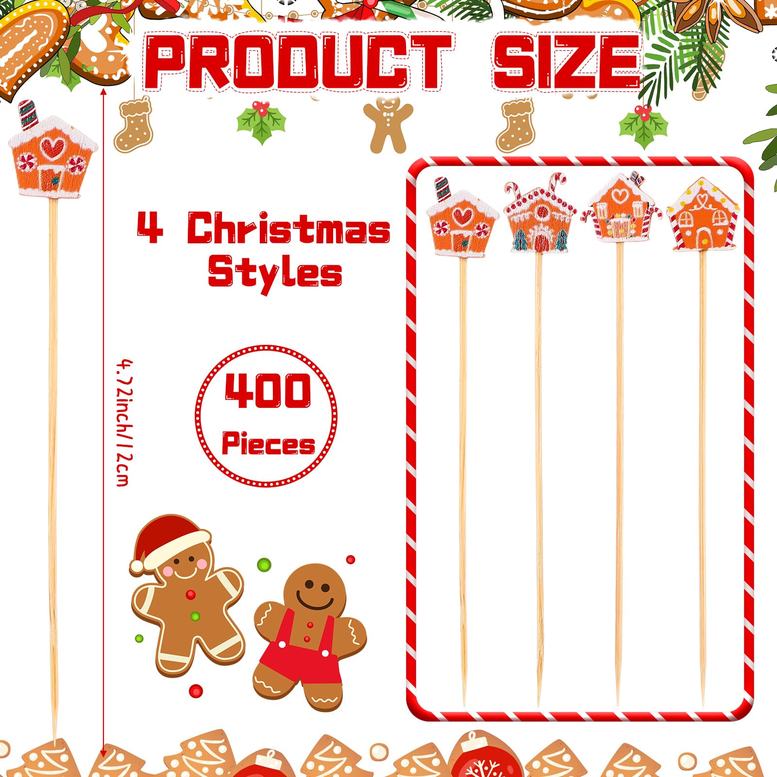 Hushee 400 Pcs Christmas Cocktail Picks Bulk 4.72
