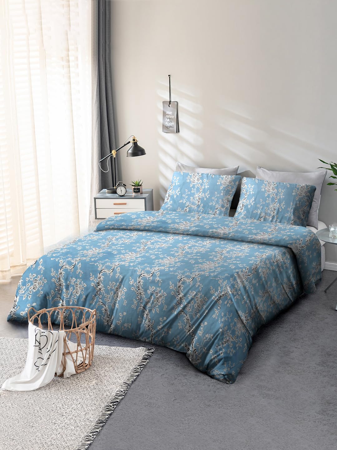 Cortina 120 TC 100% Microfiber Printed Double Bedsheet Set with Two Pillow Case | King Bedsheet Set|Breathable and Skin Friendly| (2.5x2.3m, Floral - Sky Blue) (B0CKXD3TXB) Amazon Price History, Amazon Price Tracker